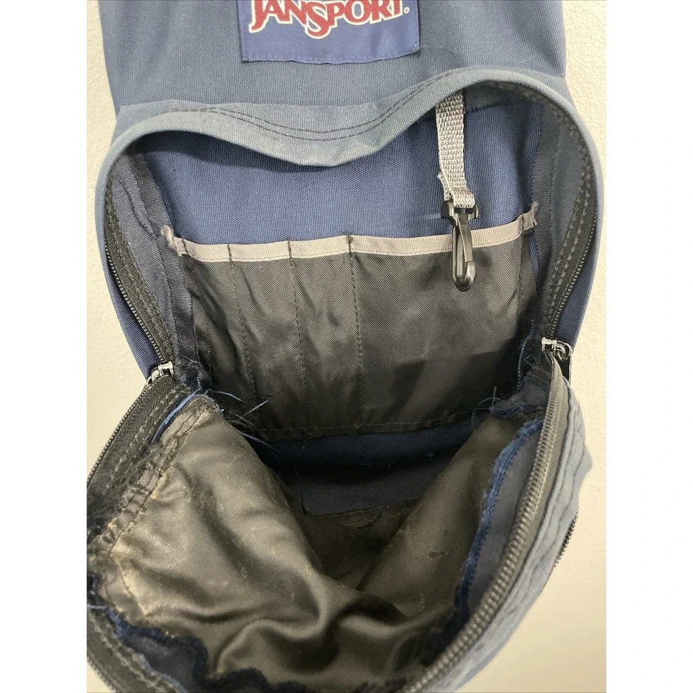 Jansport Classic Originals Suede‎ Leather Bottom School Backpack Blue Canvas